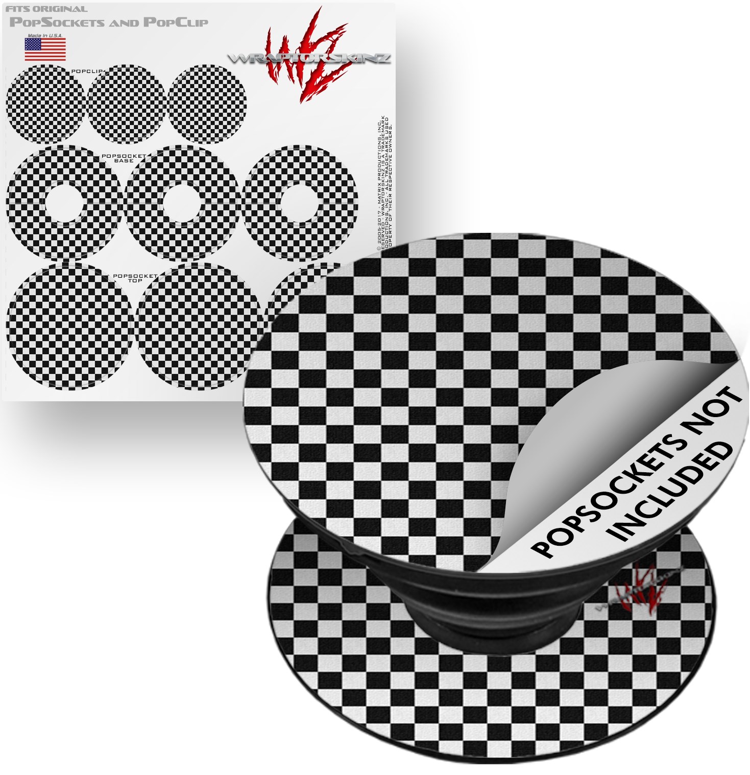 Decal Style Vinyl Skin Wrap 3 Pack for PopSockets Checkered Canvas Black and White (POPSOCKET NOT INCLUDED) by WraptorSkinz