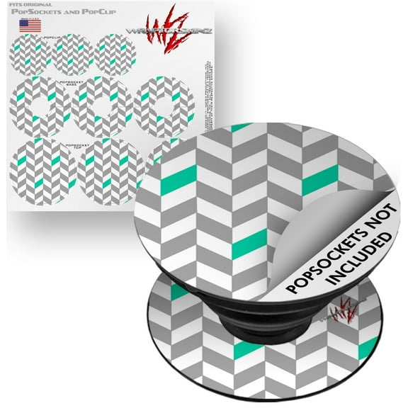 Decal Style Vinyl Skin Wrap 3 Pack for PopSockets Chevrons Gray And Turquoise (POPSOCKET NOT INCLUDED) by WraptorSkinz