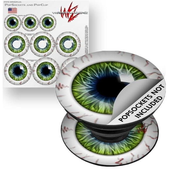 Decal Style Vinyl Skin Wrap 3 Pack for PopSockets Eyeball Blue Green (POPSOCKET NOT INCLUDED) by WraptorSkinz