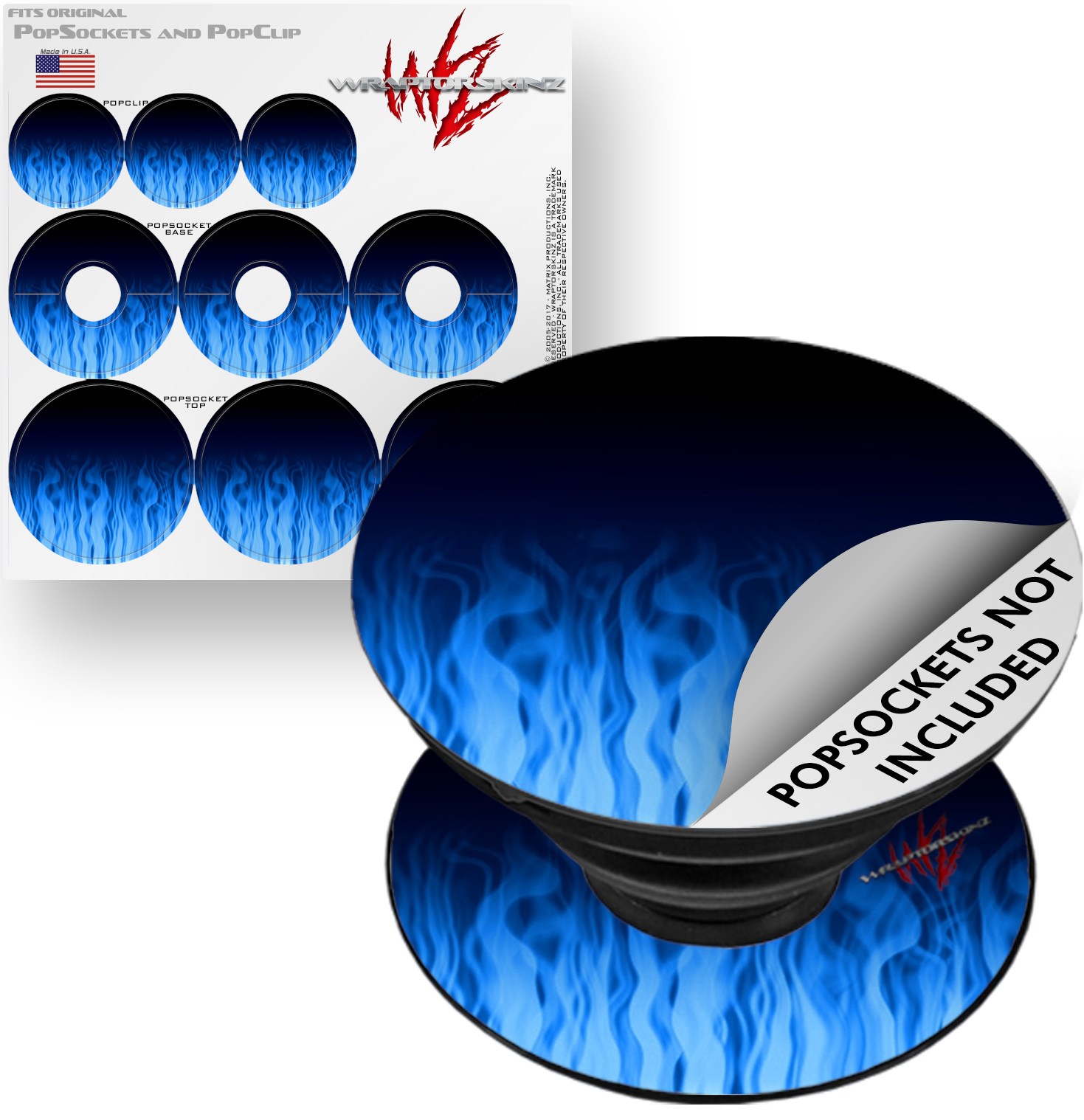 Decal Style Vinyl Skin Wrap 3 Pack for PopSockets Fire Blue (POPSOCKET NOT INCLUDED) by WraptorSkinz