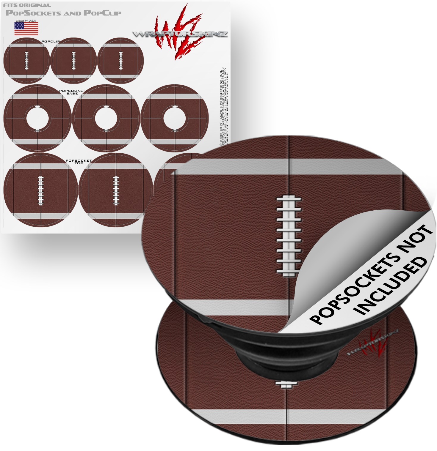Decal Style Vinyl Skin Wrap 3 Pack for PopSockets Football (POPSOCKET NOT INCLUDED) by WraptorSkinz
