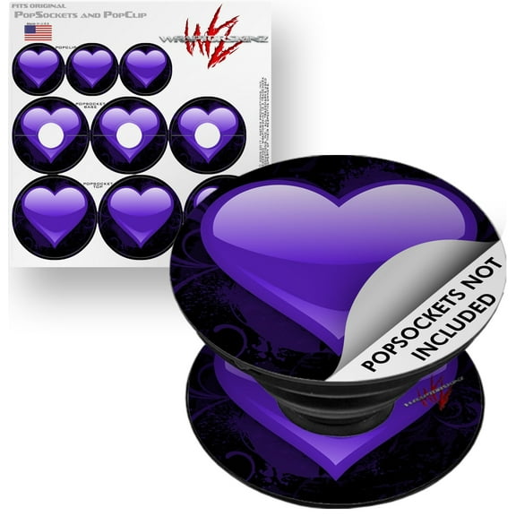 Decal Style Vinyl Skin Wrap 3 Pack for PopSockets Glass Heart Grunge Purple (POPSOCKET NOT INCLUDED) by WraptorSkinz