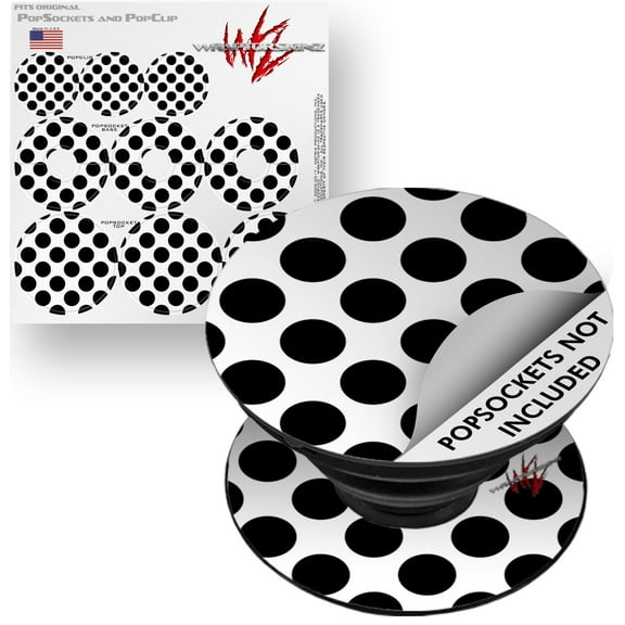 Decal Style Vinyl Skin Wrap 3 Pack for PopSockets Kearas Polka Dots White And Black (POPSOCKET NOT INCLUDED) by WraptorSkinz