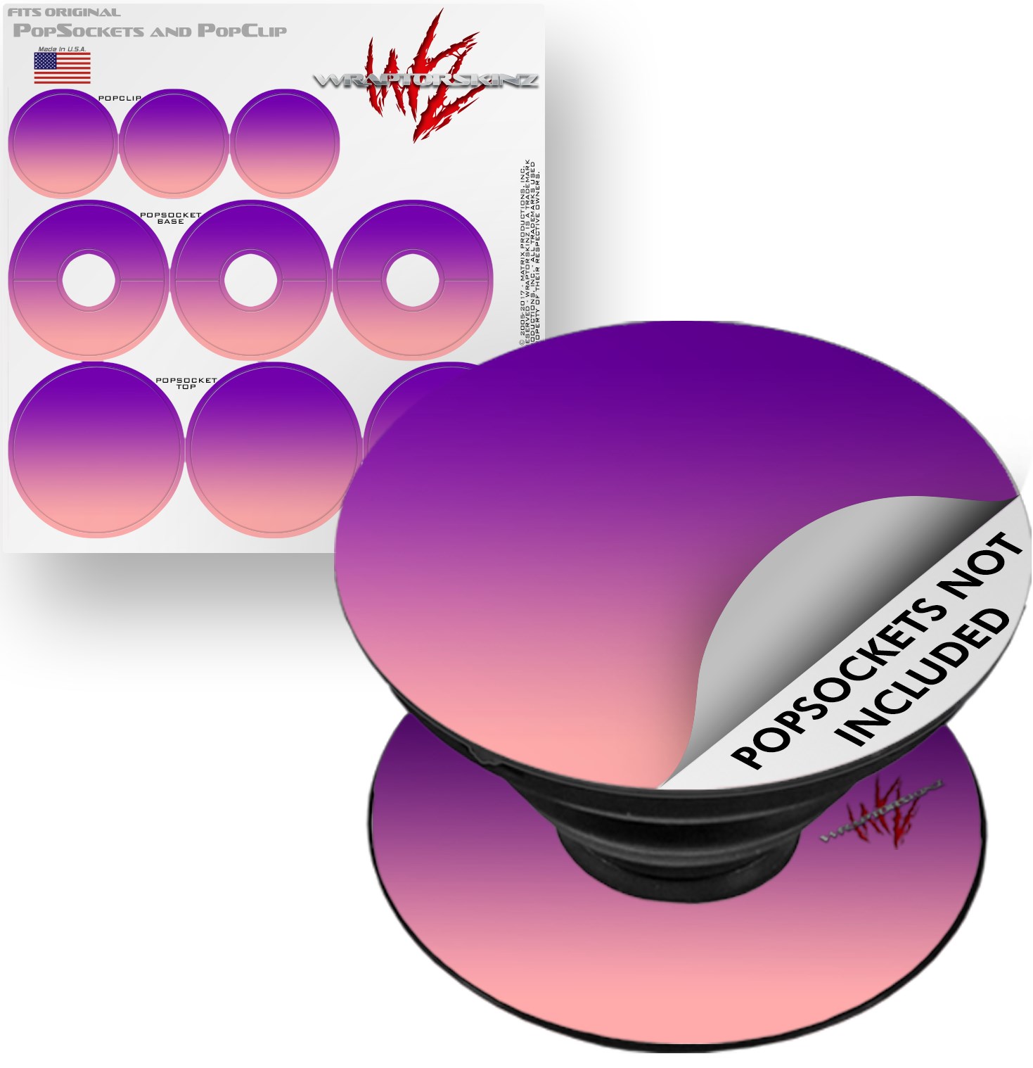 Decal Style Vinyl Skin Wrap 3 Pack for PopSockets Smooth Fades Pink Purple (POPSOCKET NOT INCLUDED) by WraptorSkinz