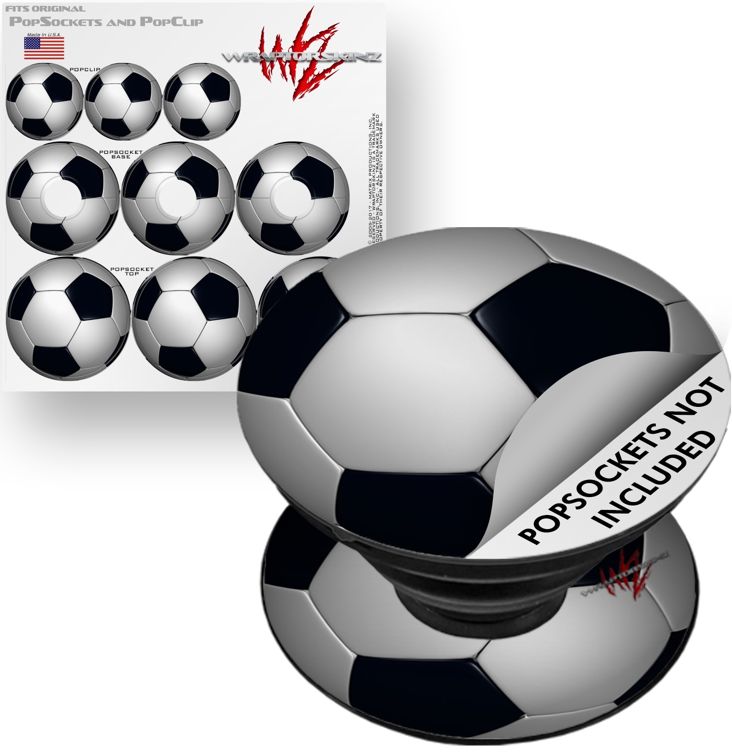 Decal Style Vinyl Skin Wrap 3 Pack for PopSockets Soccer Ball (POPSOCKET NOT INCLUDED) by WraptorSkinz