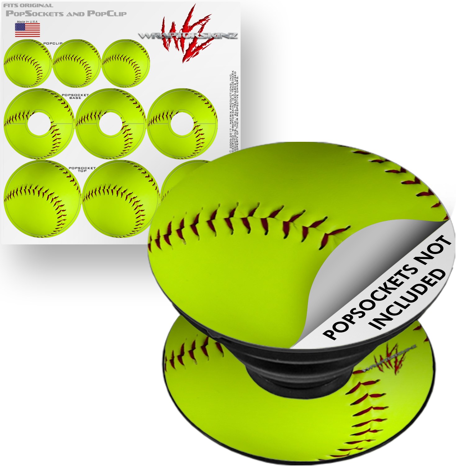 Decal Style Vinyl Skin Wrap 3 Pack for PopSockets Softball (POPSOCKET NOT INCLUDED) by WraptorSkinz