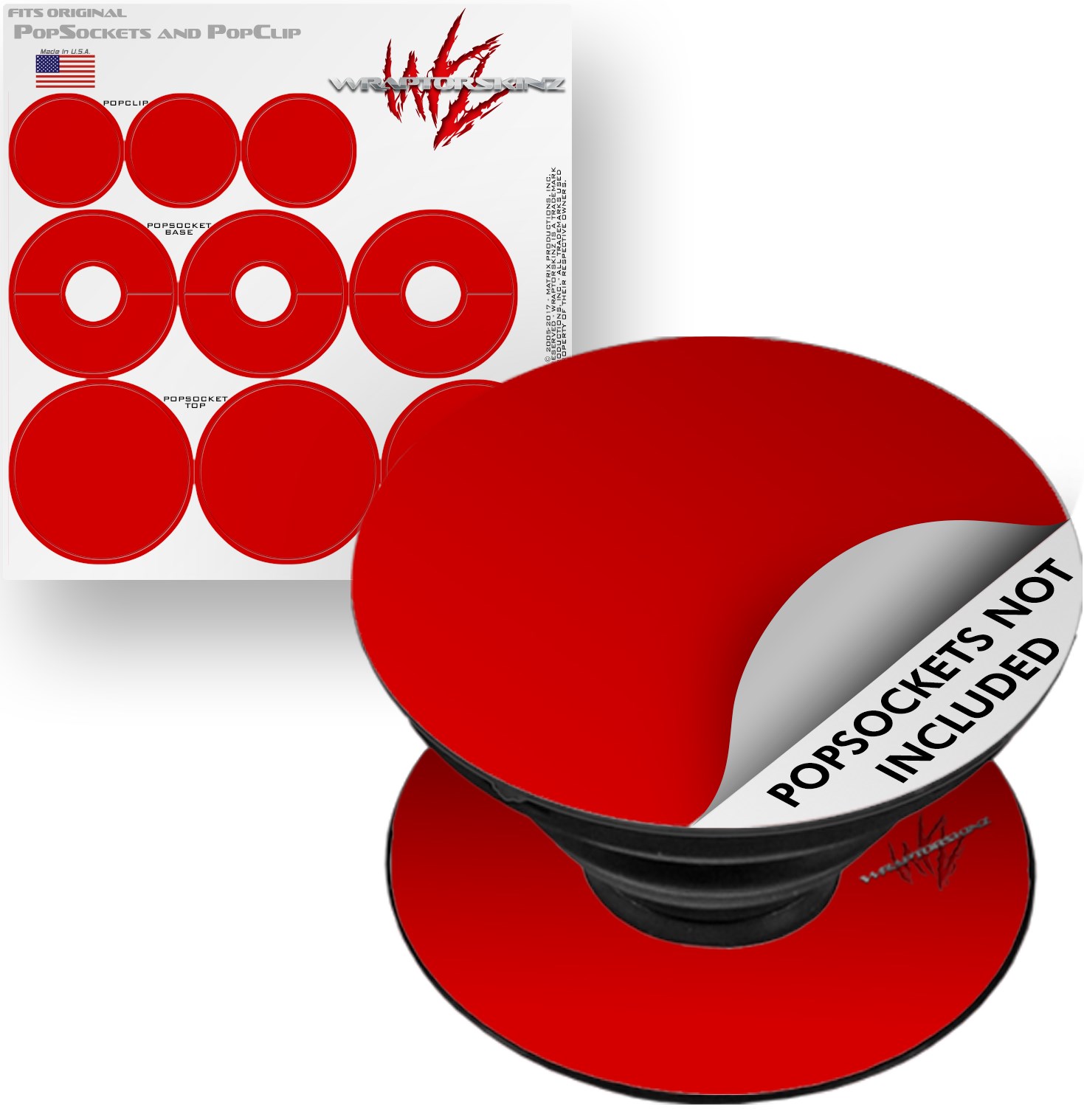 Decal Style Vinyl Skin Wrap 3 Pack for PopSockets Solids Collection Red (POPSOCKET NOT INCLUDED) by WraptorSkinz