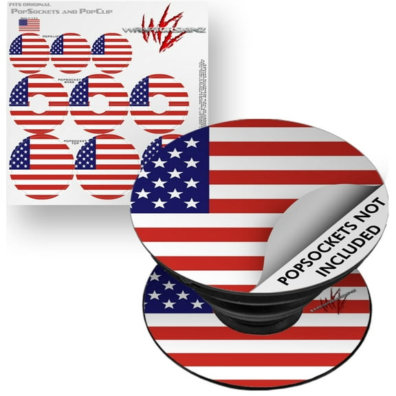 Decal Style Vinyl Skin Wrap 3 Pack for PopSockets USA American Flag 01 (POPSOCKET NOT INCLUDED) by WraptorSkinz