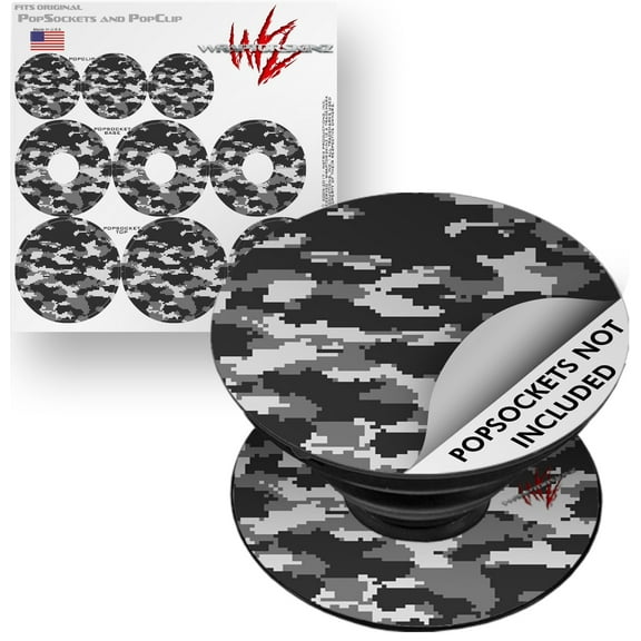 Decal Style Vinyl Skin Wrap 3 Pack for PopSockets WraptorCamo Digital Camo Gray (POPSOCKET NOT INCLUDED) by WraptorSkinz
