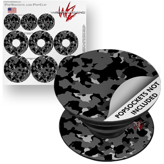 Decal Style Vinyl Skin Wrap 3 Pack for PopSockets WraptorCamo Old School Camouflage Camo Black (POPSOCKET NOT INCLUDED) by WraptorSkinz
