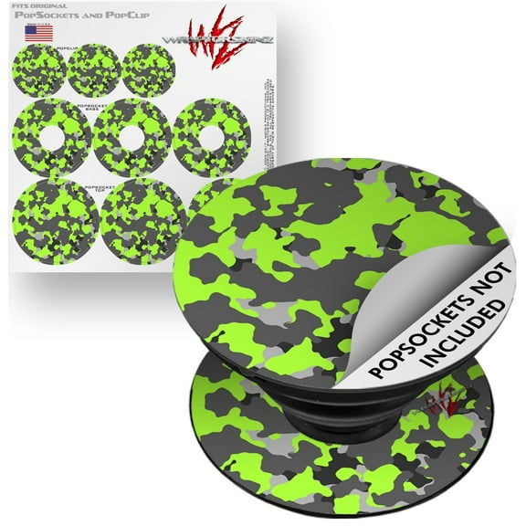 Decal Style Vinyl Skin Wrap 3 Pack for PopSockets WraptorCamo Old School Camouflage Camo Lime Green (POPSOCKET NOT INCLUDED) by WraptorSkinz