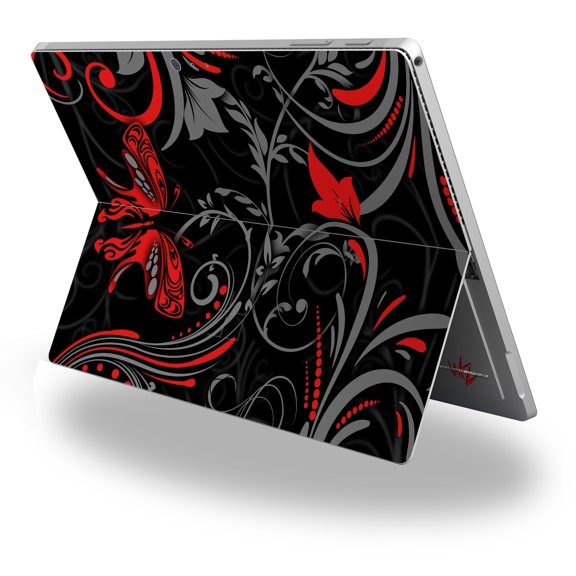 Decal Style Vinyl Skin for Microsoft Surface Pro 4 - Twisted Garden Gray and Red - (SURFACE NOT INCLUDED)