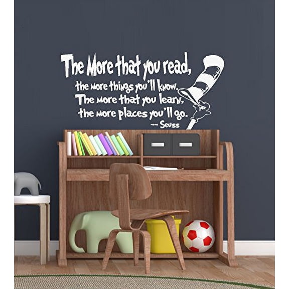 Decal ~ The more that you read, the more things you'll know: LRG Children's Wall Decal~ Popular Character Phrase~ Wall Decal (White)