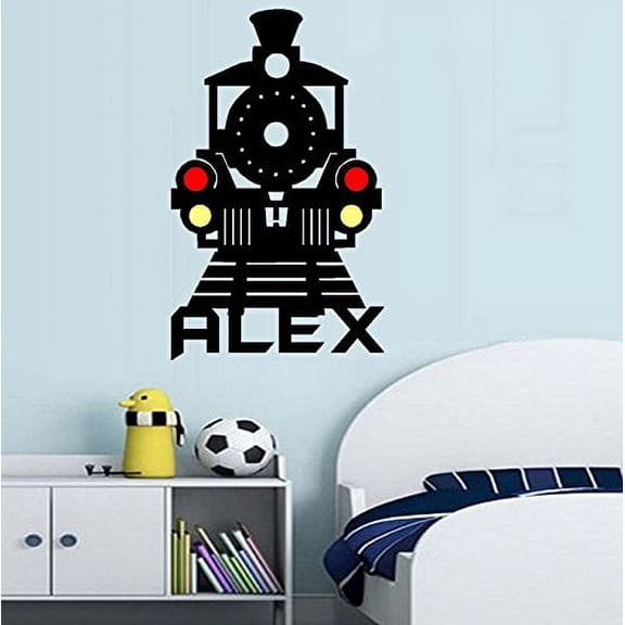 Decal ~ Train with Vinyl Colored Lights #7 ( Custom Name ) Children Wall decal ~ 20" x 33" (Black Name / Blk Train)