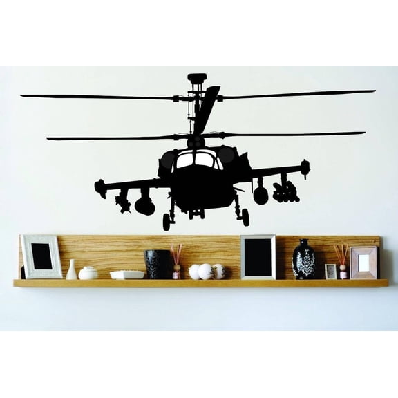 Decal - Vinyl Wall Sticker : Army War Solider Helicopter Aircraft Bedroom Bathroom Living Room Picture Art Peel & Stick Mural 12x24 Inches