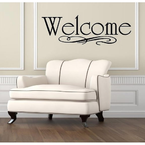 Decal ~ WELCOME with Scroll #1 ~ WALL DECAL, HOME DECOR 8" X 24"