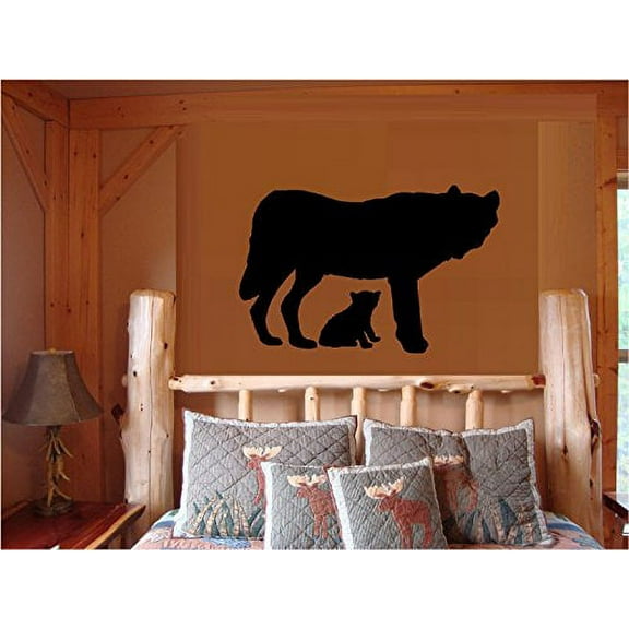 Decal ~ WOLF AND BABY CUB ~ WALL DECAL, HOME DECOR 20" X 28"
