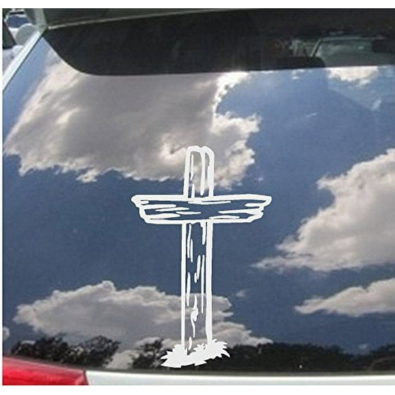 Decal ~ WOODEN CROSS ~ WALL OR AUTO DECAL 10" x 6" (White)