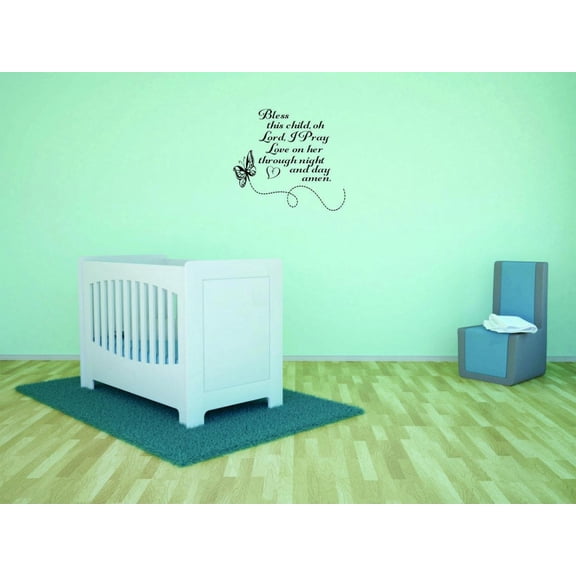 Decal Wall Sticker - Bless This Child Oh Lord, I Pray Love On Her Through Night And Day Amen Inspirational Quote Picture Art 16x24 Inches
