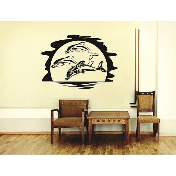 Decal Wall Sticker : Dolphins Performing In Front Of The Sun 12x18 Inches