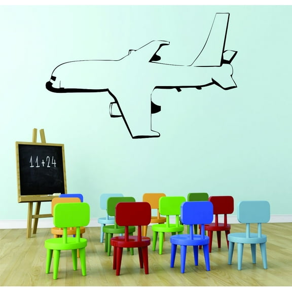 Decal Wall Sticker : Flying Airplane Silhouette 12x18 Inches