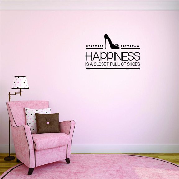 Decal Wall Sticker - Happiness Is A Closet Full Of Shoes Shopping Quote BedroomHome Decor Picture Art 14x28 Inches