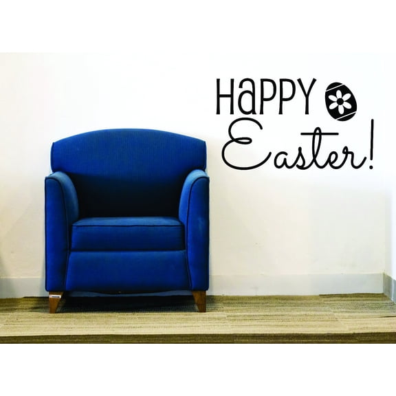 Decal Wall Sticker : Happy Easter Sign Holiday Egg Flower Design 12x18 Inches