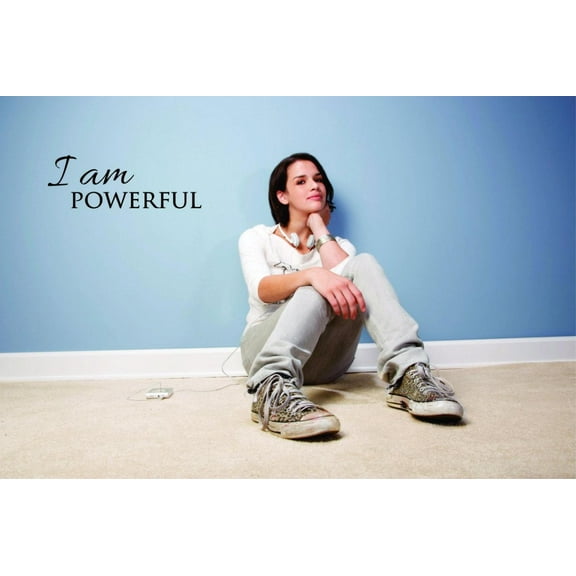 Decal Wall Sticker - I Am Powerful Inspirational Life Quote - Self Esteem Home Decor Picture Art 12x30 Inches