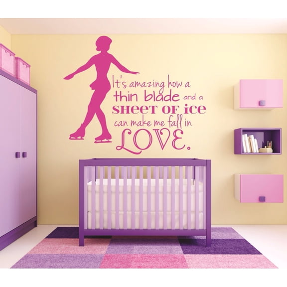 Decal Wall Sticker : It's Amazing How A Thin Blade And A Sheet Of Ice Can Make Me Fall In Love. Skating Quote 12x18 Inches