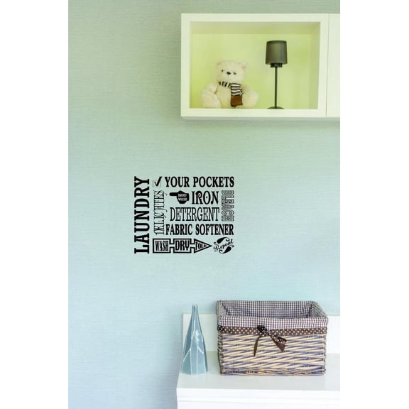 Decal Wall Sticker : Laundry Delicates Your Pockets Hand Wash Iron Detergent Fabric Softener Wash Dry Fold Bleach Repeat Quote 16x24 Inches