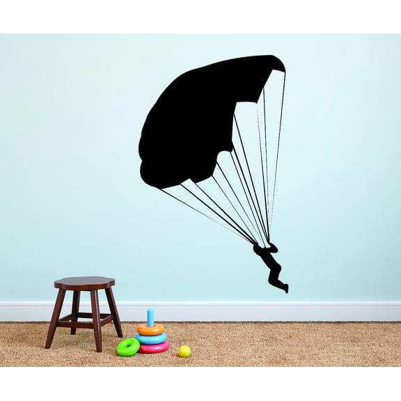 Decal Wall Sticker : Parachute Jumping Man Sky Diving Silhouette 20x30 Inches