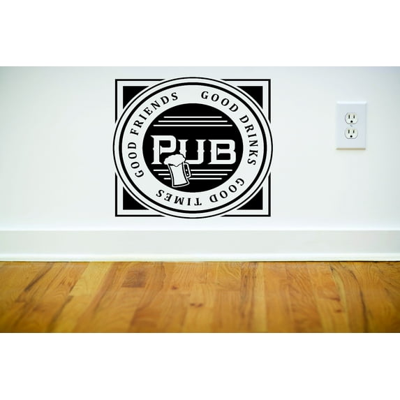 Decal Wall Sticker : Pub Good Friends Good Drinks Good Times Beer Bar Sign Quote 16x16 Inches
