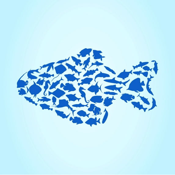 Decal Wall Sticker : School Of Fish With Marine Animals Background Design 12x18 Inches