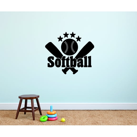 Decal Wall Sticker : Softball Bat Sports Design Bedroom 20x20 Inches