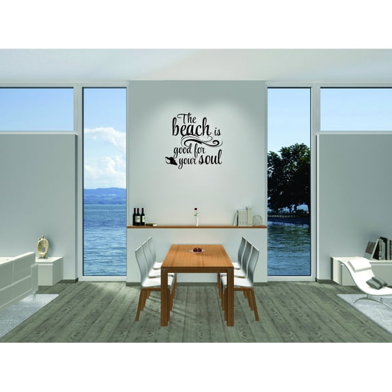 Decal Wall Sticker - The Beach Is Good For Your Soul Living Room Bedroom Quote Quotes Wall Decals Decal Stickers Water Sun Summer Beaches Waves Beaches Home Decor Picture Art Size-20x20 Inches