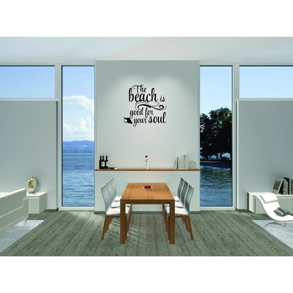 Decal Wall Sticker - The Beach Is Good For Your Soul Living Room Bedroom Quote Quotes Wall Decals Decal Stickers Water Sun Summer Beaches Waves Beaches Home Decor Picture Art Size-20x20 Inches