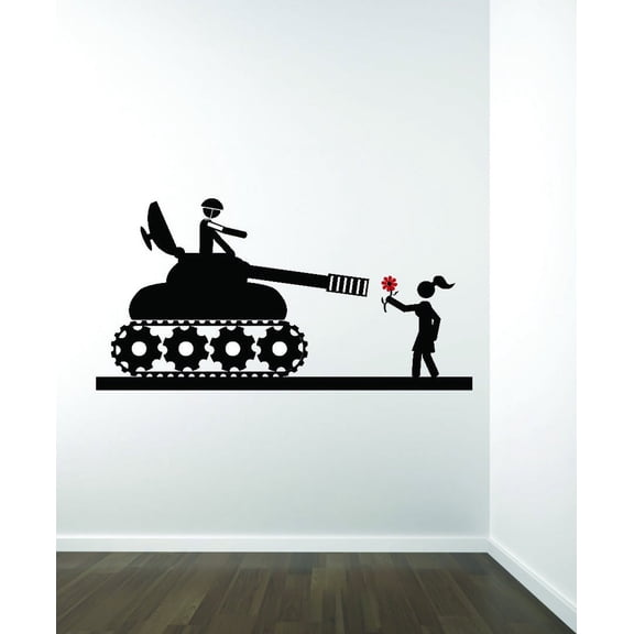 Decal Wall Sticker : War Tank Soldier Lover Rose Flower 12x18 Inches