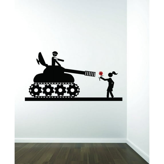 Decal Wall Sticker : War Tank Soldier Lover Rose Flower 16x24 Inches