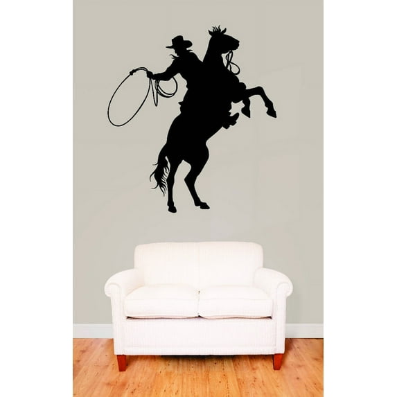 Decal Wall Sticker : Western Cowboy Horse Lead Rope Silhouette 20x30 Inches