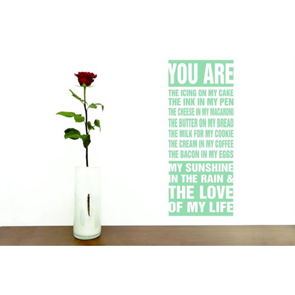 Decal Wall Sticker You Are The Bacon In My Eggs My Sunshine In The Rain And The Love Of My Life Kitchen Food Quote Home 24 x 72 Inches