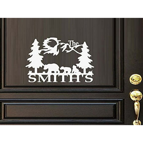 Decal ~ Wild Life Scene, (Custom Name) or Welcome: Decal 13" x 20" (Wht BEAR Custom Name)