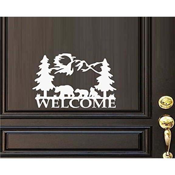 Decal ~ Wild Life Scene, (Custom Name) or Welcome: Decal 13" x 20"(Wht BEAR Welcome)
