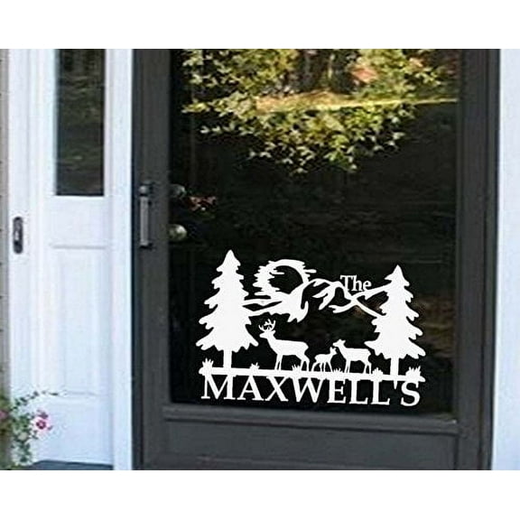 Decal ~ Wild Life Scene, (Custom Name) or Welcome: Decal 13" x 20"(Wht DEER Custom Name)