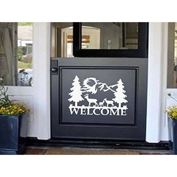 Decal ~ Wild Life Scene, (Custom Name) or Welcome: Decal 13" x 20" (Wht DEER Welcome)