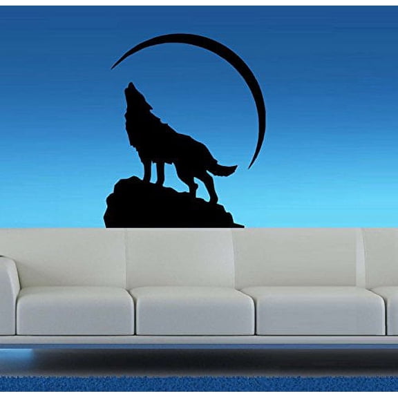 Decal ~ Wolf Howling at Moon: Wall or Window Decal ~ Choose Wall or Auto (Wall 22" x 26", Black)