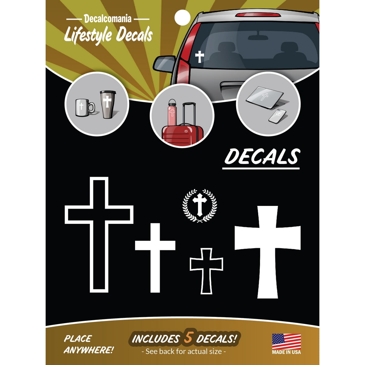 USA Christian Cross Decals Set of 5 Stickers for Cars