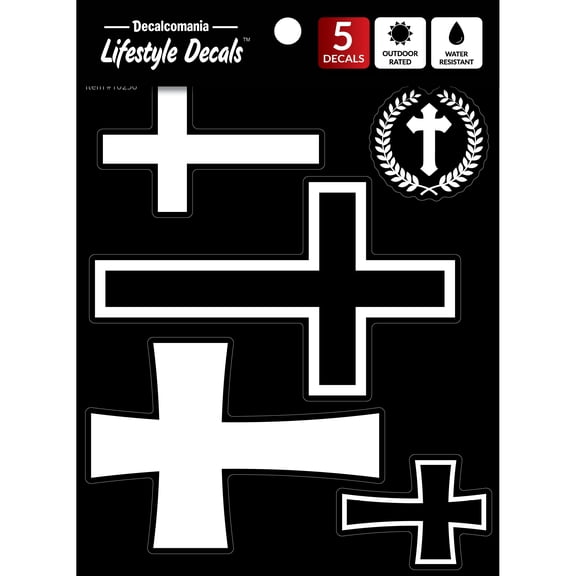 Decalcomania Christian Cross Decals - Set of 5 Christian Cross Stickers for Car or Truck Window - Religious Car Decals White Window Sticker