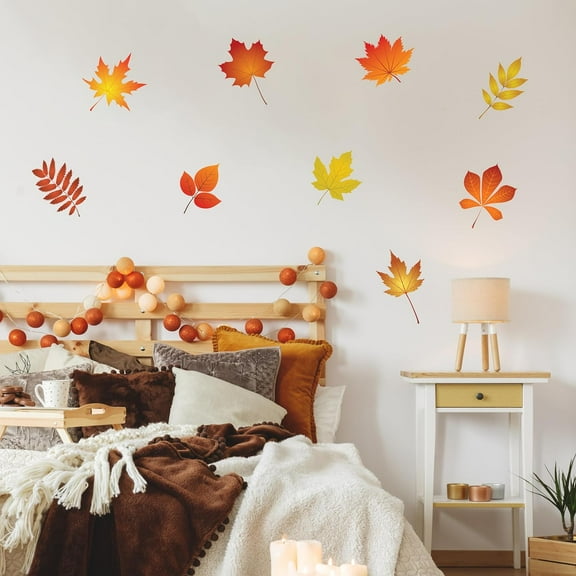 Decalcomania Fall Leaves Wall Decals - Set of 31 Thanksgiving Decor Stickers for Living Room, Bedroom, Kitchen Maple Leaf Autumn Room Decor Removable Peel and Stick Indoor Decor