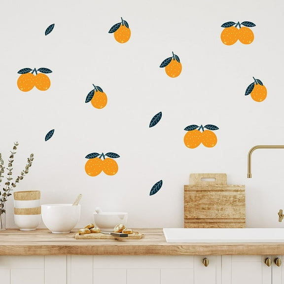 Decalcomania Oranges Wall Decals - Set of 8 Orange Fruit Wall Stickers for Kitchen Laundry Bedroom Living Room Decor Removable Peel and Stick Indoor Wall Dcor