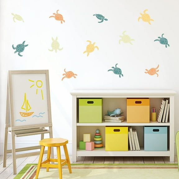 Decalcomania Sea Turtles Wall Decals - Set of 18 Turtle Wall Stickers for Bathroom Nursery Bedroom Playroom Classroom Decor Removable Peel and Stick Indoor Wall Dcor